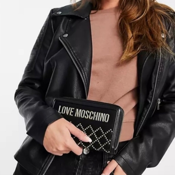 Love Moschino Handbags - NIB & WT Moschino black studded Vegan Leather Long Zipper Wallet Great Gift